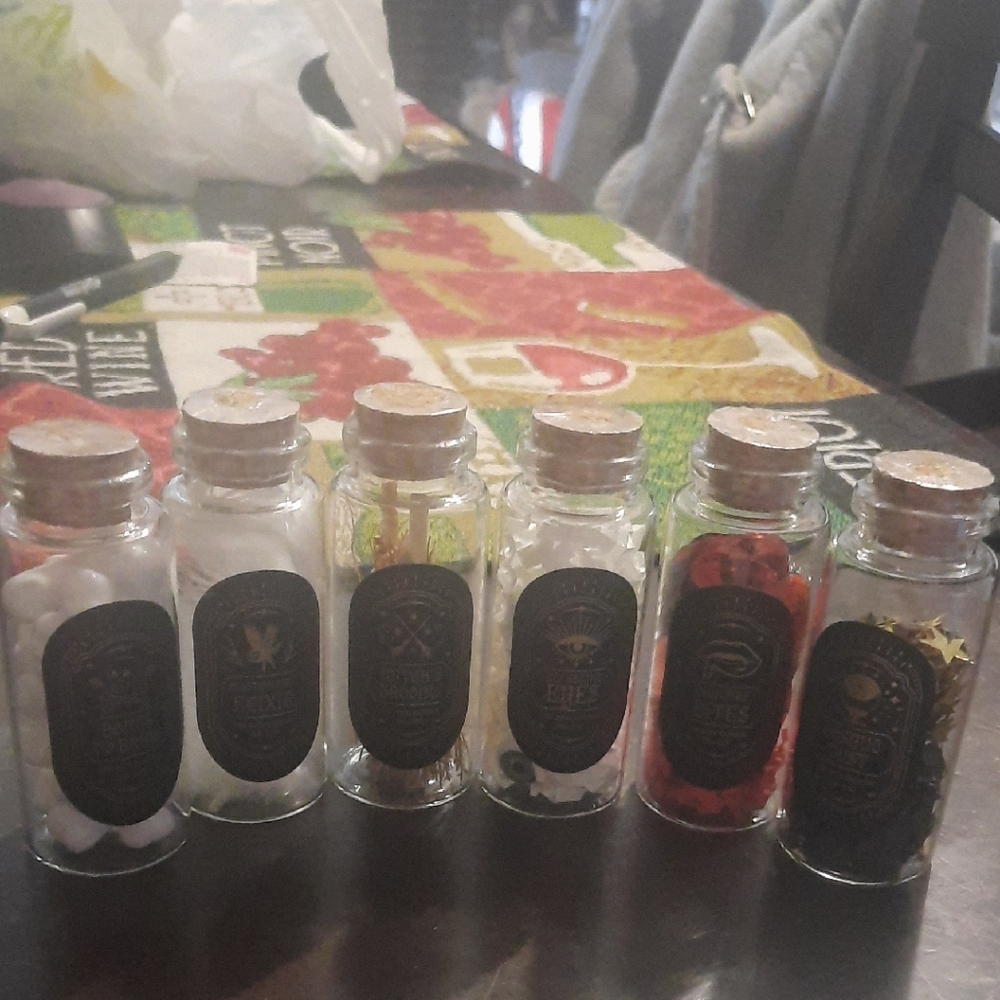 Decorative Glass Bottles with Cork Lids - Set of 6
